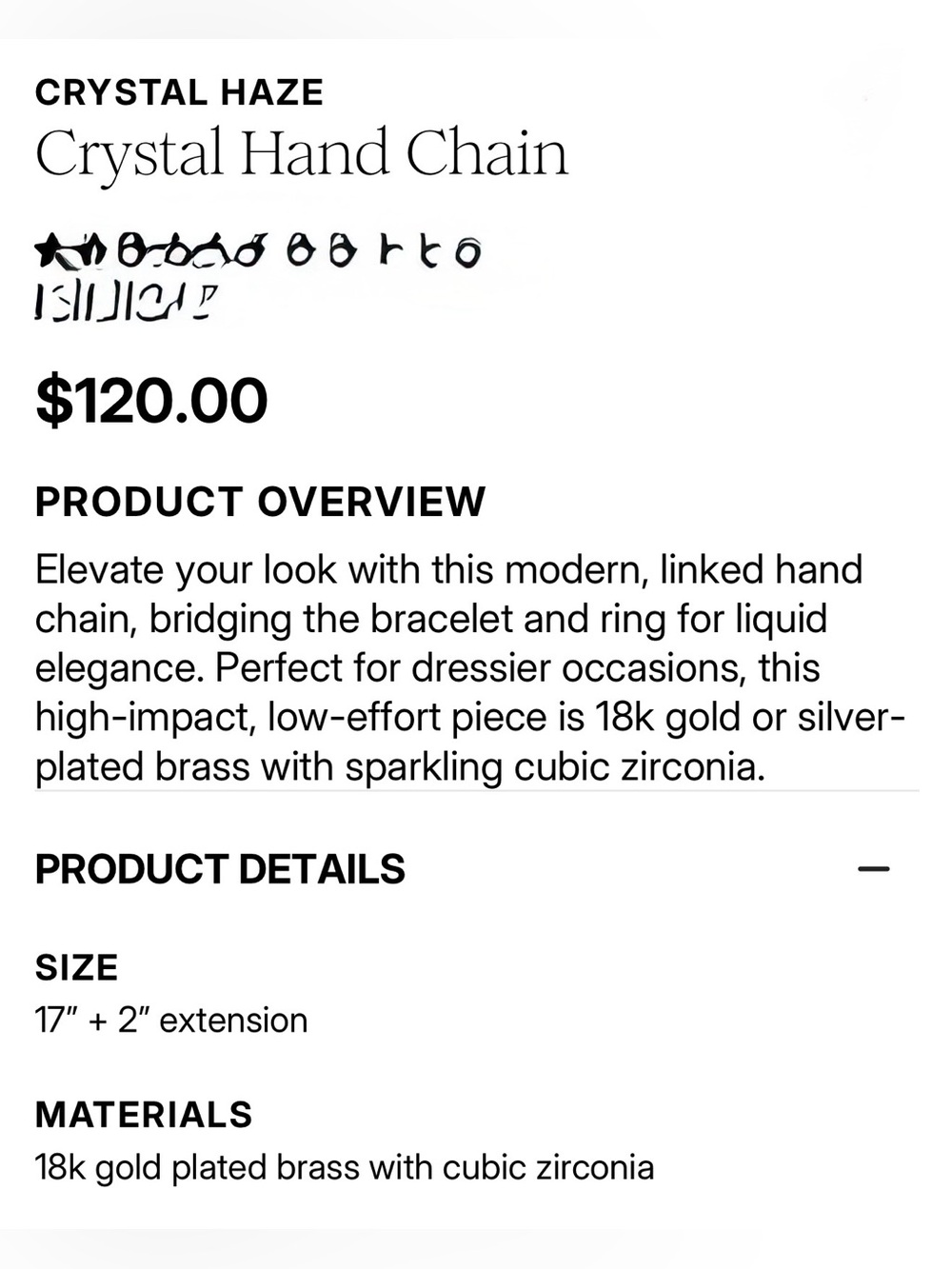 CRYSTAL HAZE Gold Marquise Link Hand Chain Bracelet and Ring 17”x 2” - Picture 13 of 14